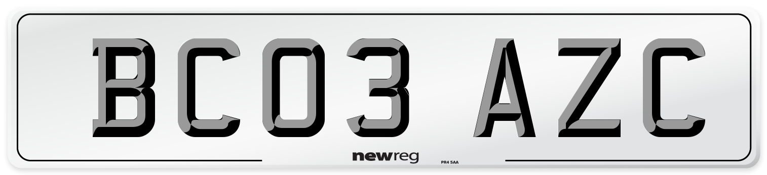 BC03 AZC Number Plate from New Reg